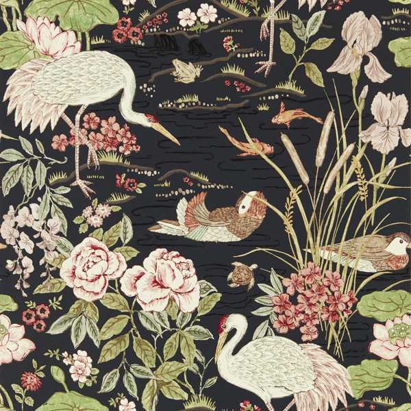 Crane & Frog Ink Black/Multi Wallpaper by Sanderson