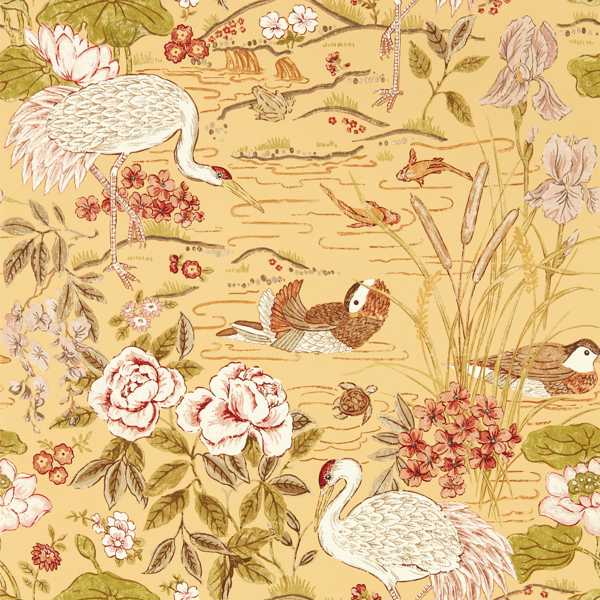 Crane & Frog Honey/Olive Wallpaper by Sanderson