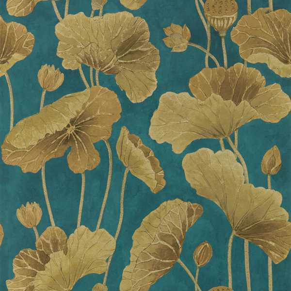 Lotus Leaf Midnight/Copper Wallpaper by Sanderson