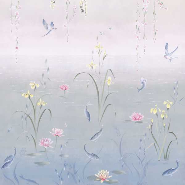 Water Garden Soft Jade/Pink Blossom Wallpaper by Sanderson