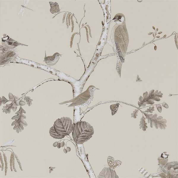 Woodland Chorus Sepia/Neutral Wallpaper by Sanderson