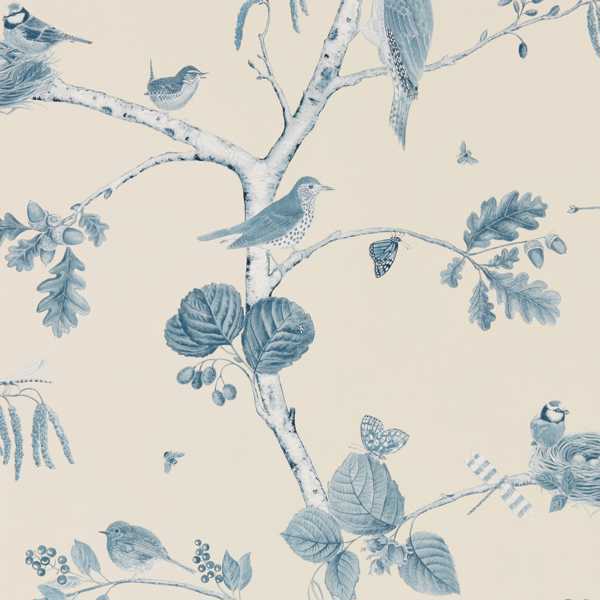 Woodland Chorus Indigo/Ecru Wallpaper by Sanderson