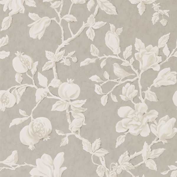 Magnolia & Pomegranate Silver/Linen Wallpaper by Sanderson
