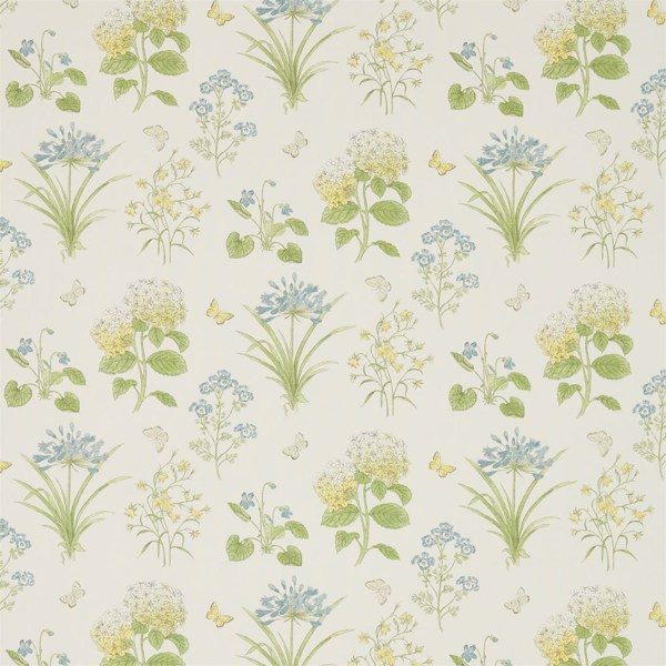 Harebells & Violets Lemon/Teal Fabric by Sanderson