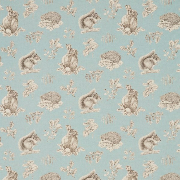 Squirrel & Hedgehog Sky Blue/Pebble Fabric by Sanderson
