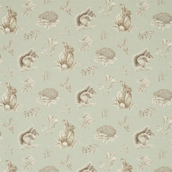 Squirrel & Hedgehog Seaspray/Charcoal Fabric by Sanderson