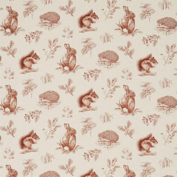 Squirrel & Hedgehog Henna/Wheat Fabric by Sanderson