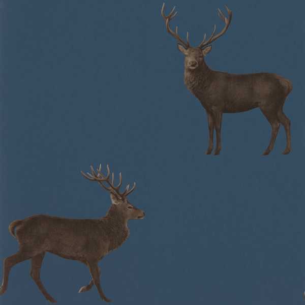 Evesham Deer Indigo Wallpaper by Sanderson