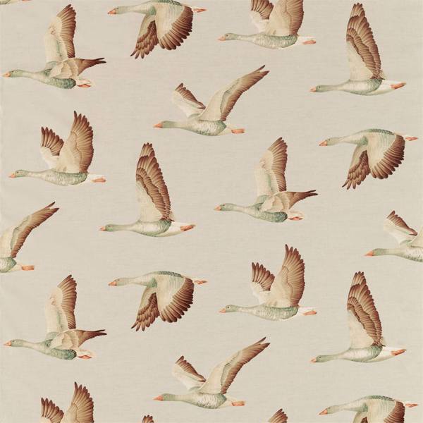 Elysian Geese Briarwood/Linen Fabric by Sanderson