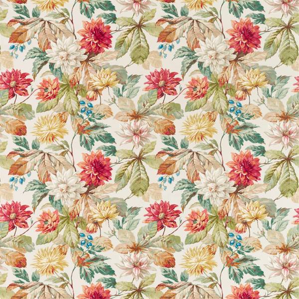Dahlia & Rosehip Briarwood/Russet Fabric by Sanderson