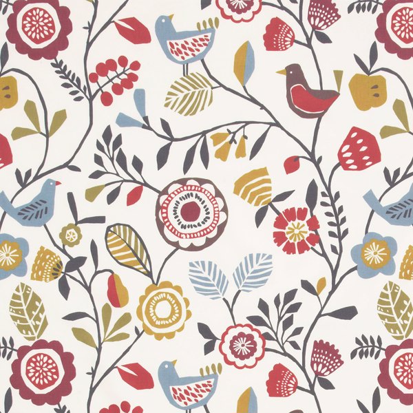 Folki Indigo/Cranberry Fabric by Clarke & Clarke