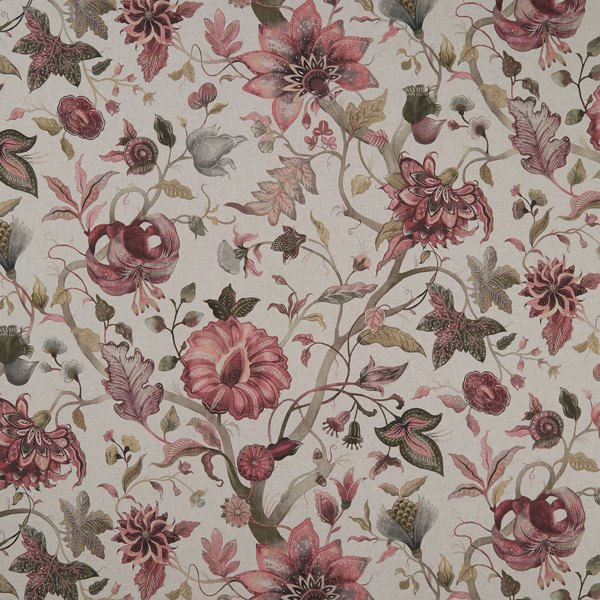 Delilah Winterberry/Linen Fabric by Clarke & Clarke