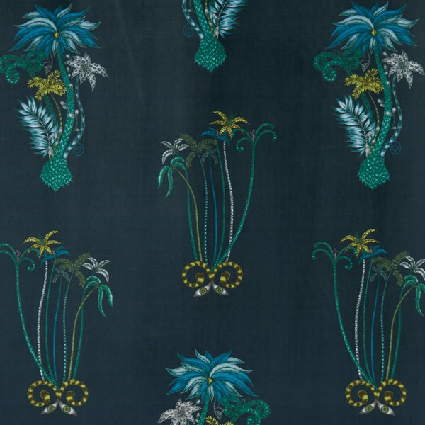 Jungle Palms Velvet Navy Fabric by Clarke & Clarke