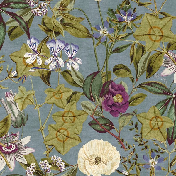 Passiflora Slate/Amethyst Fabric by Clarke & Clarke