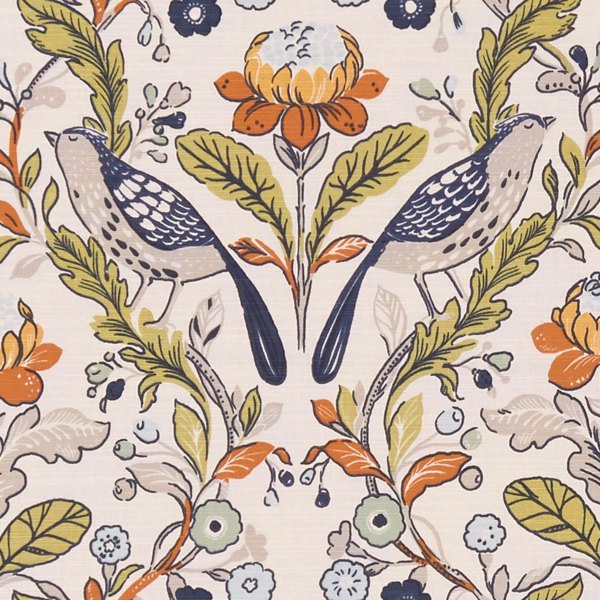 Orchard Birds Denim/Spice Fabric by Clarke & Clarke