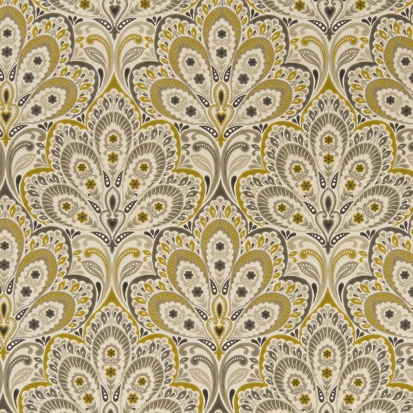 Persia Charcoal/Ochre Fabric by Clarke & Clarke