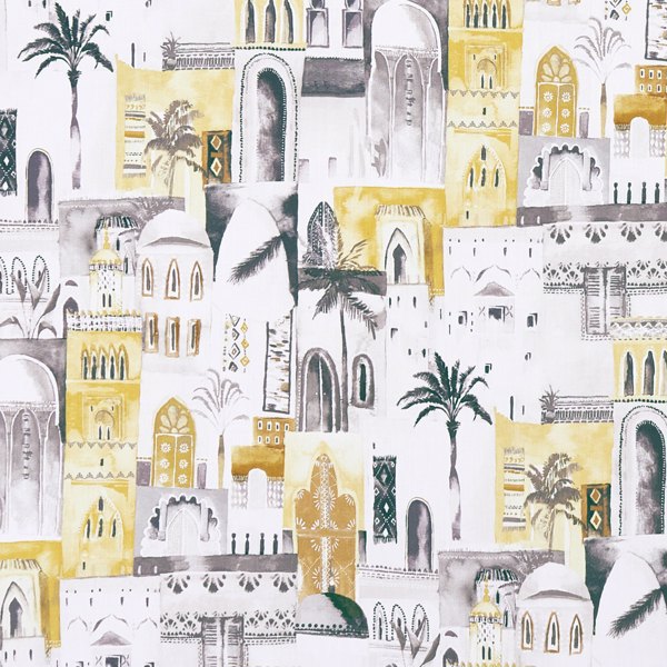 Marrakech Charcoal/Ochre Fabric by Clarke & Clarke