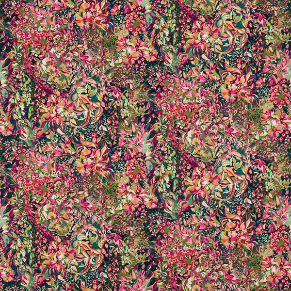 Aubrey Forest/Raspberry Fabric by Clarke & Clarke