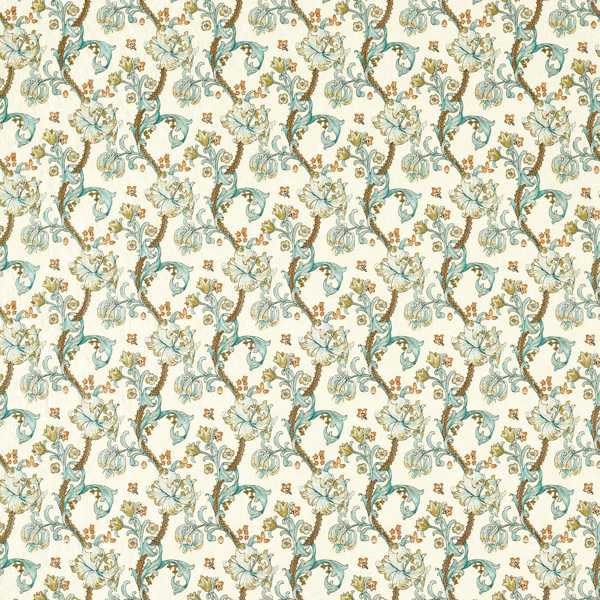 Golden Lily Embroidery Linen/Teal Fabric by Clarke & Clarke