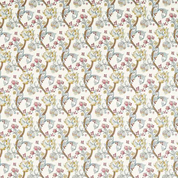 Golden Lily Embroidery Plum/Denim Fabric by Clarke & Clarke