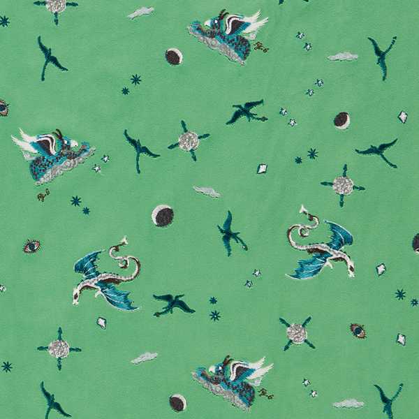 Draco Cosmos Embroidery Green Fabric by Clarke & Clarke