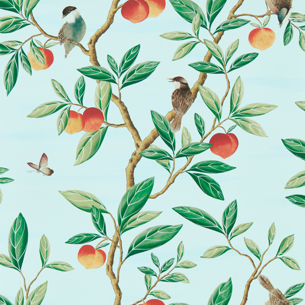 Ella Sky/Fig Leaf/ Nectarine Wallpaper by Harlequin