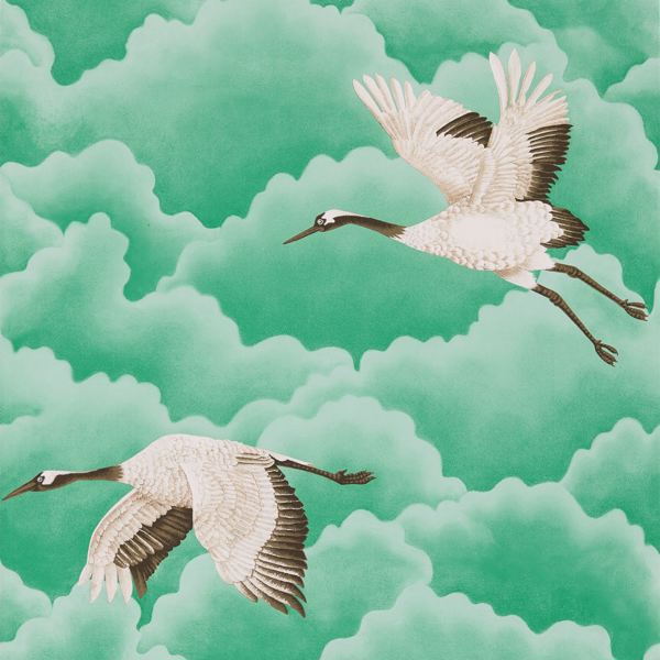 Cranes In Flight Emerald Wallpaper by Harlequin
