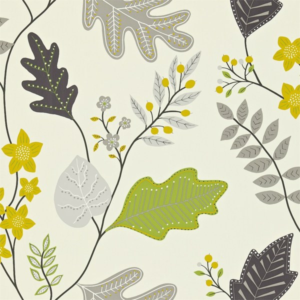 Lacarno Linen Graphite Olivine Wallpaper by Harlequin