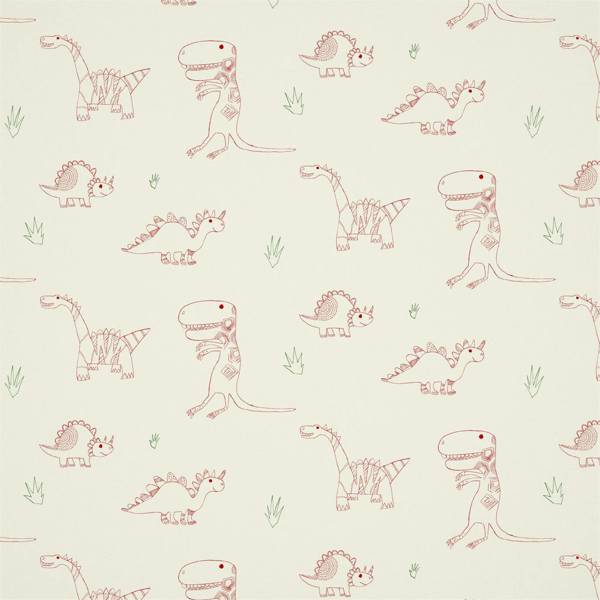 Jolly Jurassic Strawberry Emerald And Neutral Wallpaper by Harlequin