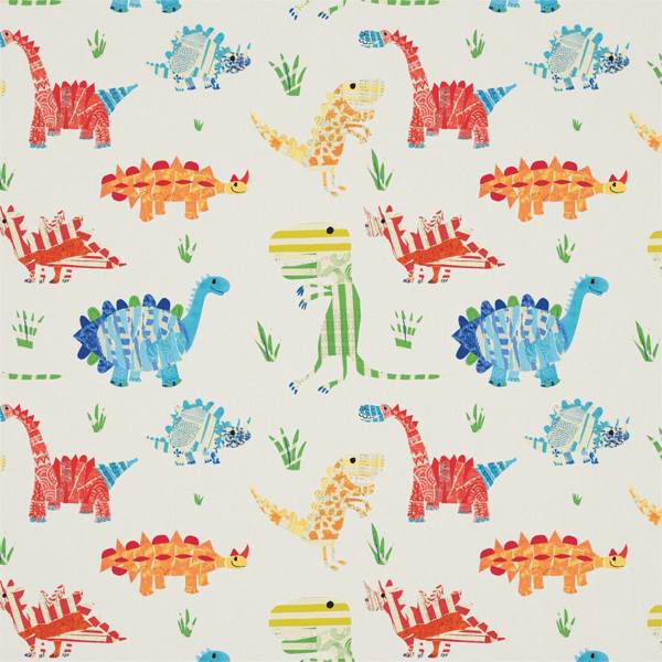 Jolly Jurassic Aqua Tangerine Apple And Natural Fabric by Harlequin