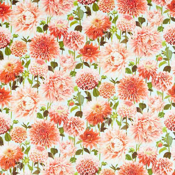 Dahlia Coral/Fig Leaf/Sky  Fabric by Harlequin