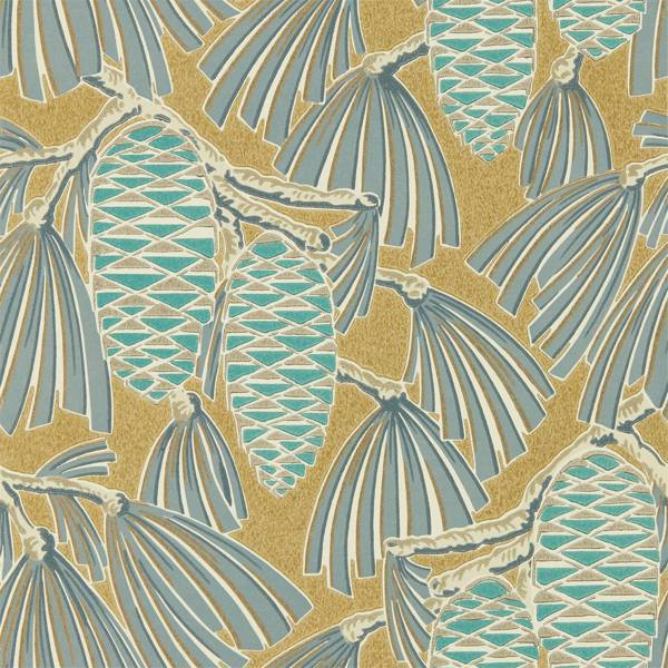 Foxley Kingfisher/Gold Wallpaper by Harlequin