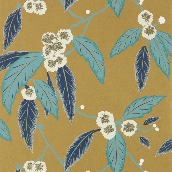 Coppice Navy/Lagoon/Gold Wallpaper by Harlequin