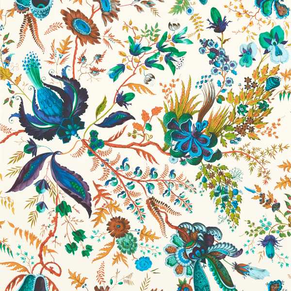 Wonderland Floral Lapis/Emerald/Carnelian Wallpaper by Harlequin
