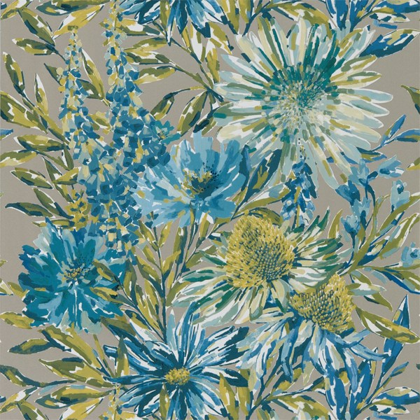 Floreale Cornflower/Gilver Wallpaper by Harlequin