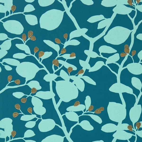 Ardisia Amazonia/Teal/ Gold Wallpaper by Harlequin