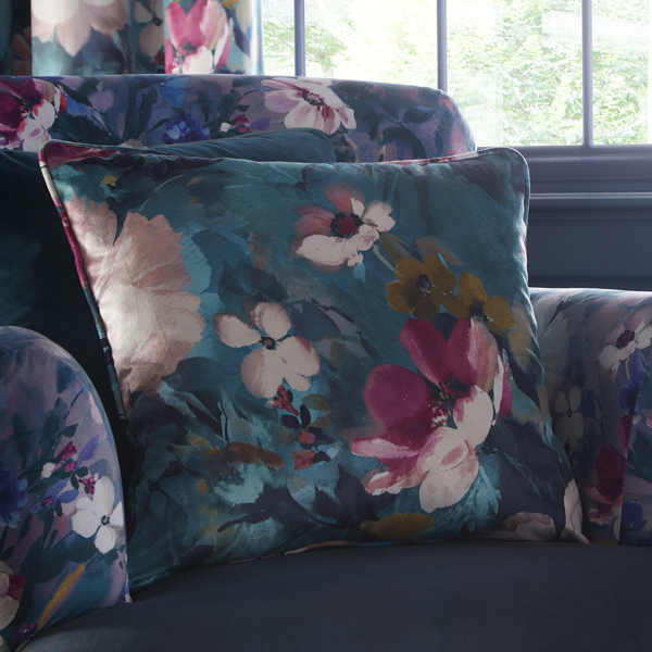 Bouquet Kingfisher Cushions by Clarke & Clarke