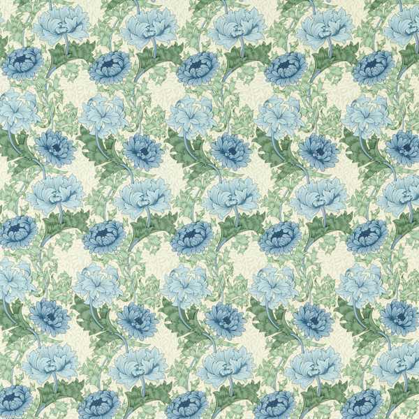 Chrysanthemum Indigo/Bayleaf Fabric by Morris & Co