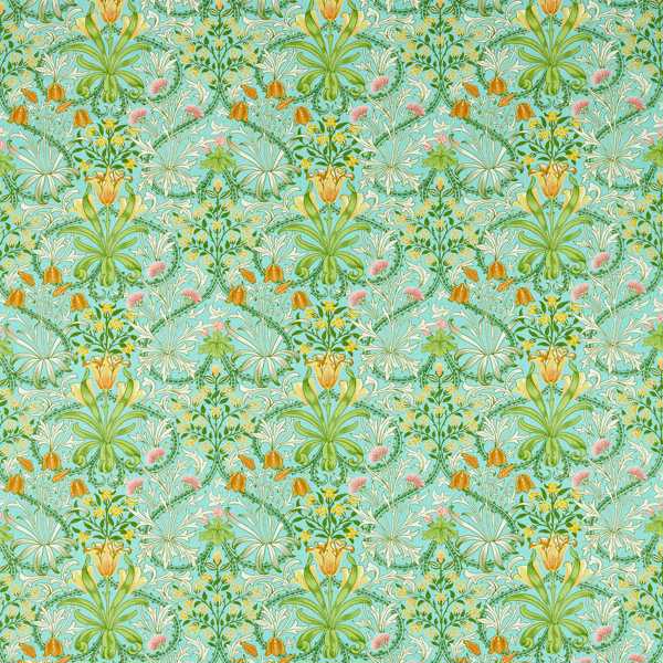 Woodland Weeds Orange/Turquoise Fabric by Morris & Co