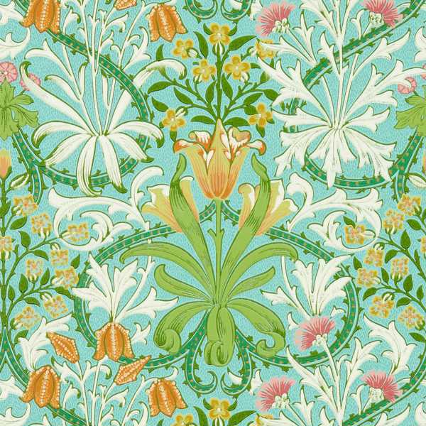 Woodland Weeds Orange/Turquoise Wallpaper by Morris & Co