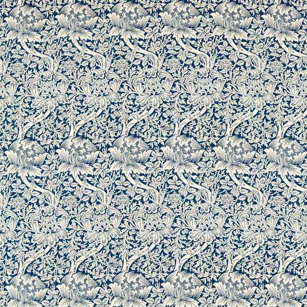 Rose and Thistle Indigo Fabric by Morris & Co
