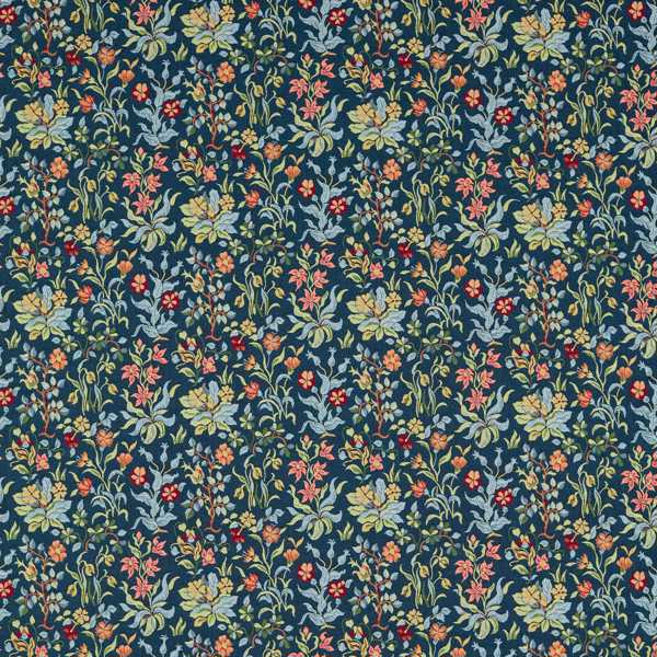 Morris Meadow Kelmscott Blue Bramble Small Floral Leaf Fabric by