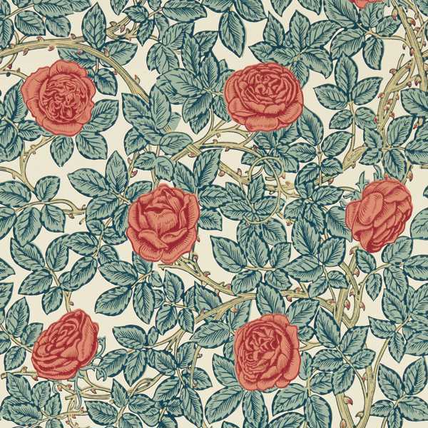 Rambling Rose Emery Blue/Spring Thicket Wallpaper by Morris & Co