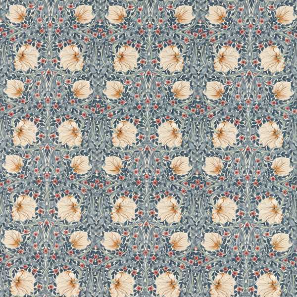 Pimpernel Woad/Coral Fabric by Morris & Co