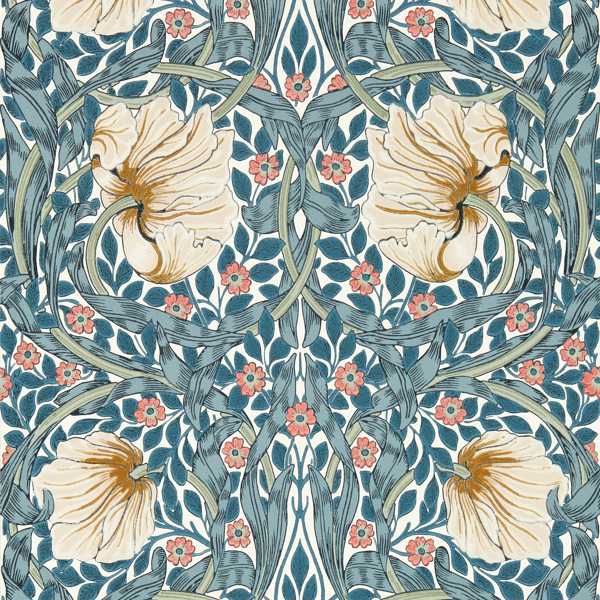 Pimpernel Woad/Coral Wallpaper by Morris & Co