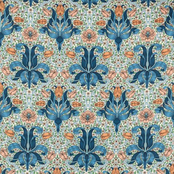 Spring Thicket Paradise Blue/Peach Fabric by Morris & Co