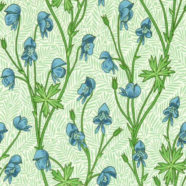 Monkshood Cobalt/Goblin Green Wallpaper by Morris & Co