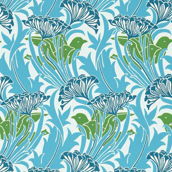 Laceflower Garden Green/Lagoon Wallpaper by Morris & Co