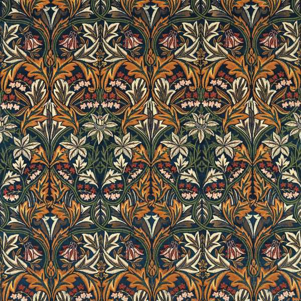 Bluebell Embroidery Indigo/Russet Fabric by Morris & Co