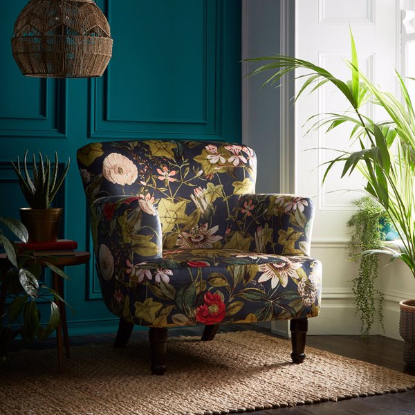 Dalston Chair Passiflora Midnight Furniture by Clarke & Clarke
